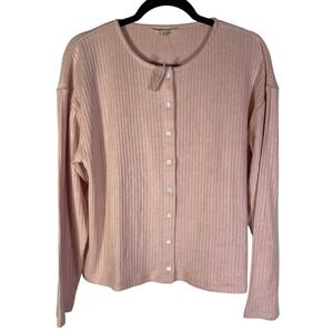 NWT Madewell Ribbed Button Front Cardigan Pink NT719 Womens Large